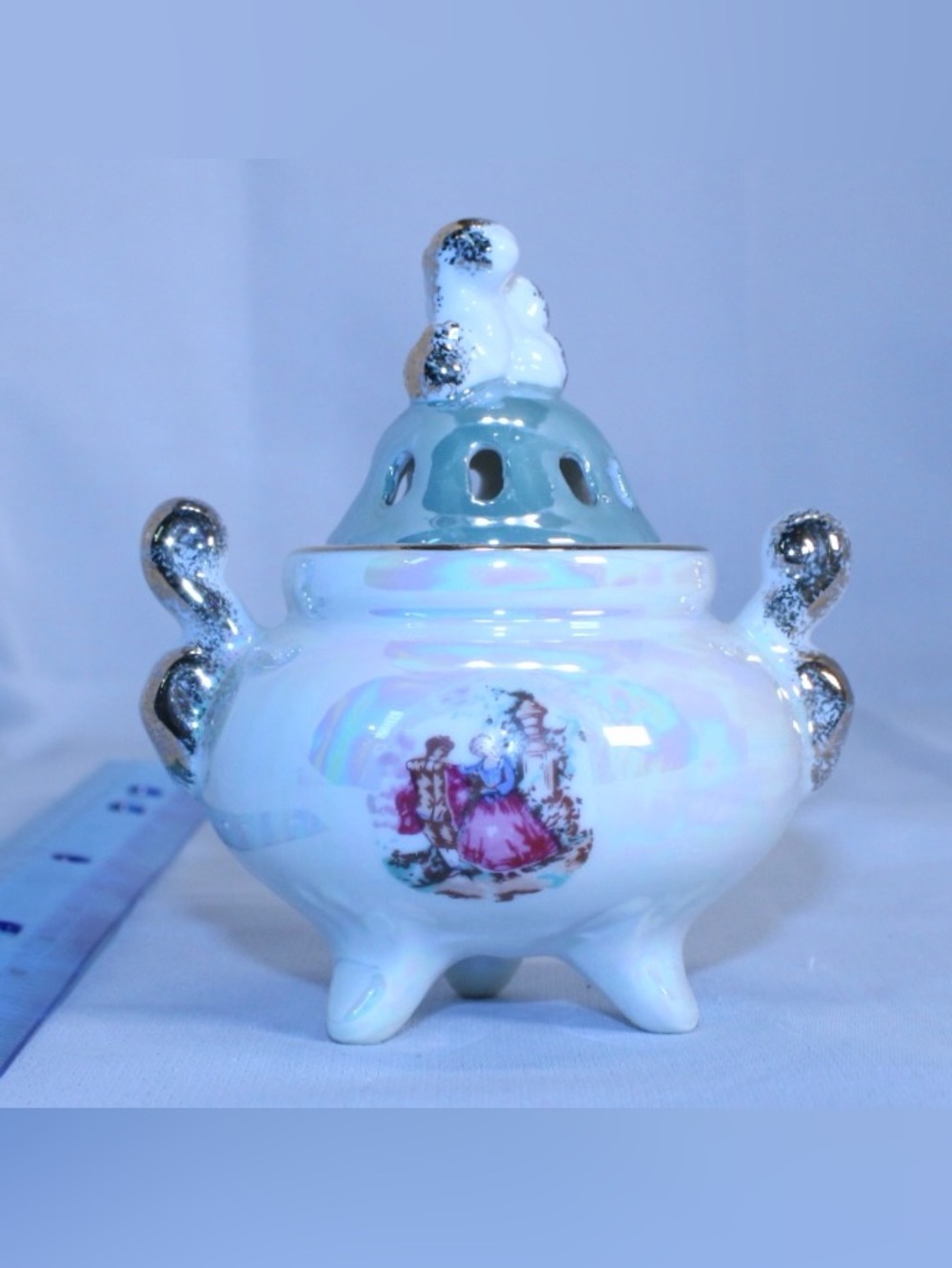 Porcelain Sugar Bowl with Matching Ocean Marine Lid